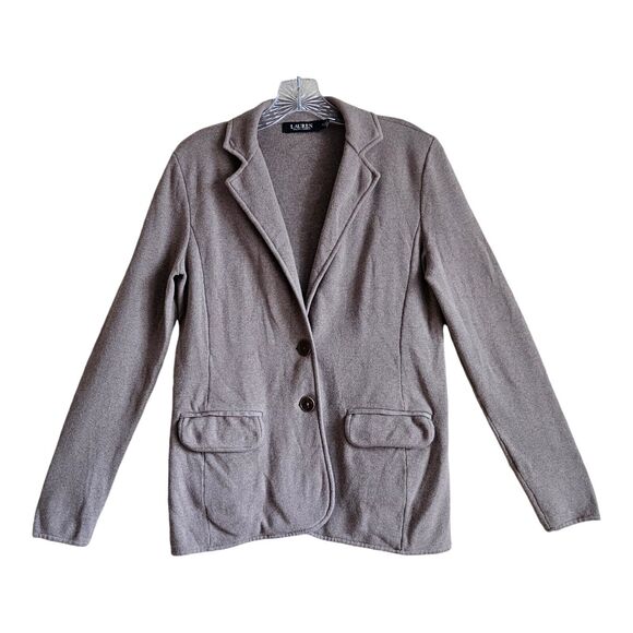 LAUREN RALPH LAUREN Women S / M Knit Blazer Jacket Sweater 2 Buttons Beige 34" - Picture 1 of 7